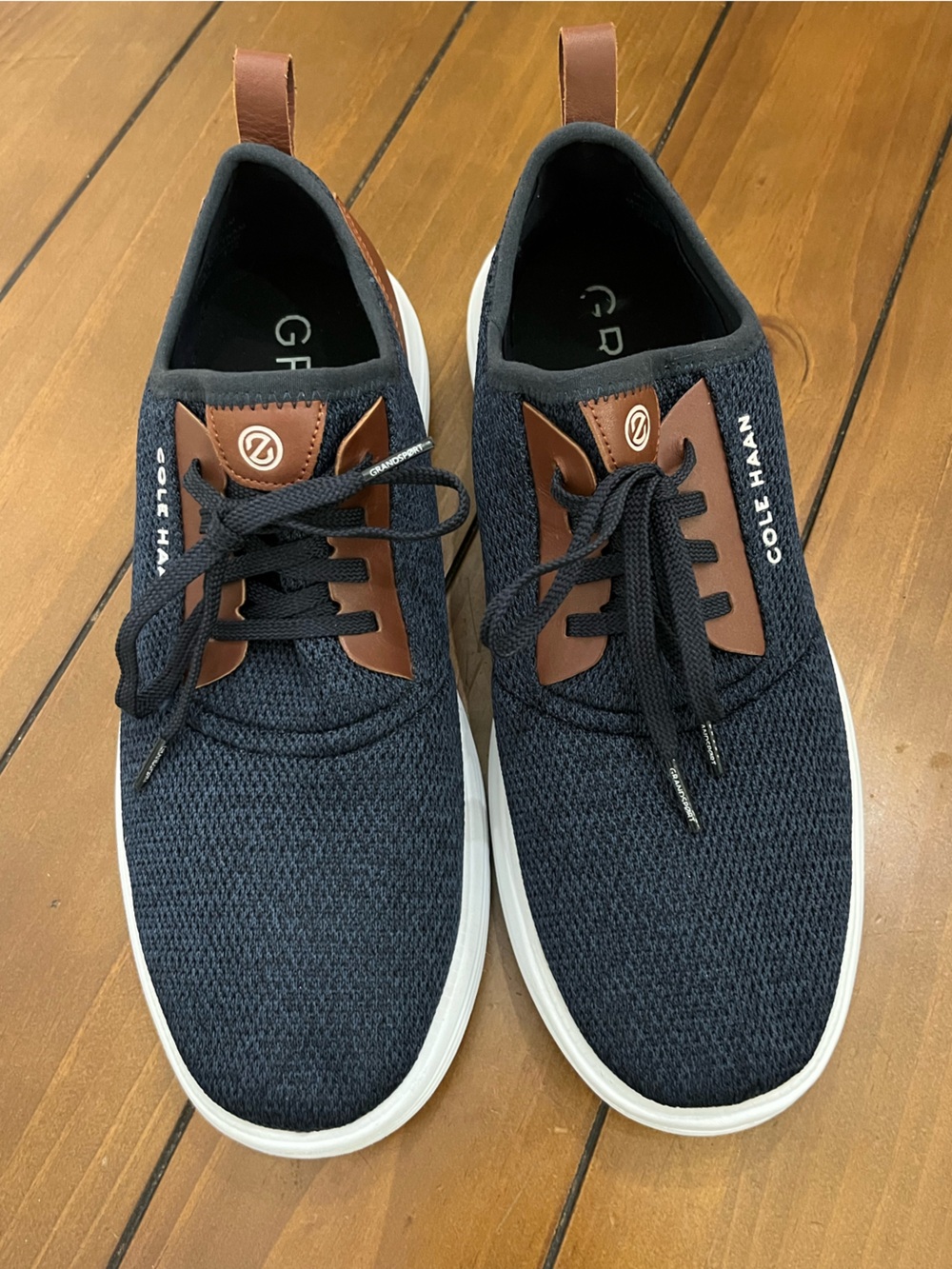Cole Haan Grandsport Journey Knit Sneakers Navy with Brown Accents Size 11 - Picture 3 of 16